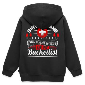 Cadeau de neutralité de la Suisse - Sweat Premium à capuche zippé enfant bio - noir - Dos - AI Model Kid Male (0cm)