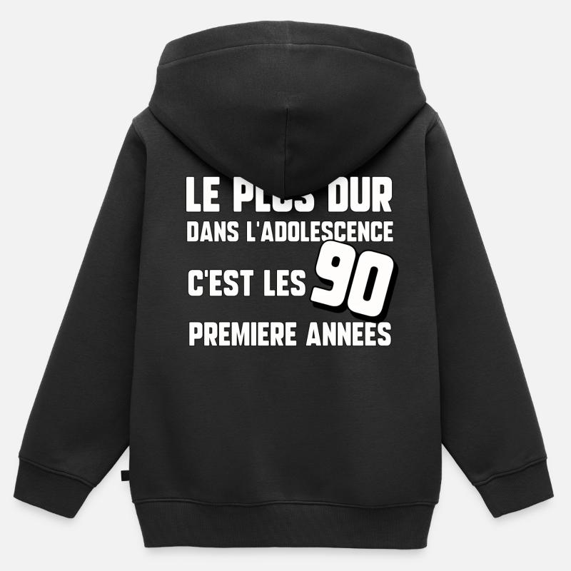 90 ans - Sweat Premium à capuche zippé enfant bio - noir