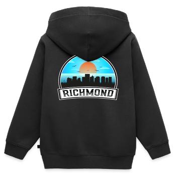 Richmond Virginia Usa Skyline Vintage Sunset Trave - Kinder Premium Organic Zip Hoodie - Schwarz - Hinten - AI Model Kid Male (0cm)