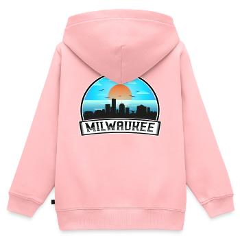 Milwaukee Wisconsin États-Unis Skyline Vintage Sunset Tra - Sweat Premium à capuche zippé enfant bio - rose - Dos - AI Model Kid Female (0cm)