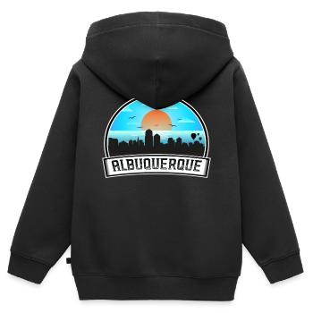 Albuquerque Nouveau-Mexique États-Unis Skyline Vintage Coucher de soleil - Sweat Premium à capuche zippé enfant bio - noir - Dos - AI Model Kid Male (0cm)