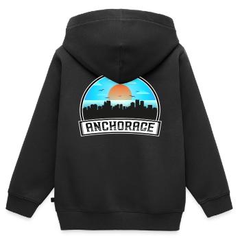 Anchorage Alaska États-Unis Skyline Vintage Sunset Travel - Sweat Premium à capuche zippé enfant bio - noir - Dos - AI Model Kid Male (0cm)