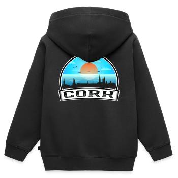 Cork Irland Skyline Vintage Sonnenuntergang Reise Souveni - Kinder Premium Organic Zip Hoodie - Schwarz - Hinten - AI Model Kid Male (0cm)