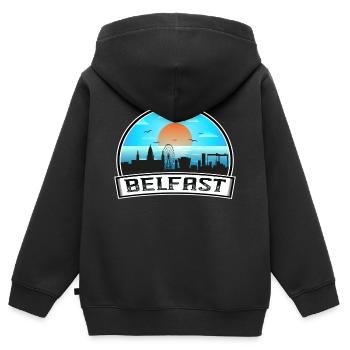 Belfast Irlande du Nord Skyline Vintage Sunset Tr - Sweat Premium à capuche zippé enfant bio - noir - Dos - AI Model Kid Male (0cm)