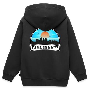 Cincinnati Ohio USA Skyline Vintage Sonnenuntergang Reisen - Kinder Premium Organic Zip Hoodie - Schwarz - Hinten - AI Model Kid Male (0cm)