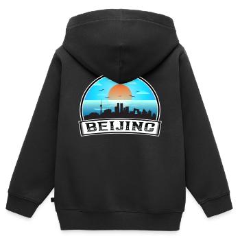 Beijing China Skyline Vintage Sunset Travel Souven - Kids Premium Organic Zip-up Hoodie - black - Back - AI Model Kid Male (0cm)