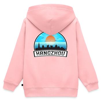 Hangzhou China Skyline Vintage Sonnenuntergang Reise Souve - Kinder Premium Organic Zip Hoodie - Rosa - Hinten - AI Model Kid Female (0cm)