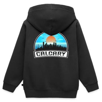 Calgary Canada Skyline Vintage Sunset Travel Souve - Sweat Premium à capuche zippé enfant bio - noir - Dos - AI Model Kid Male (0cm)