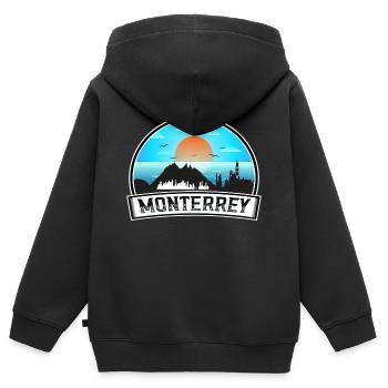 Monterrey Mexiko Skyline Vintage Sonnenuntergang Reise Sou - Kinder Premium Organic Zip Hoodie - Schwarz - Hinten - AI Model Kid Male (0cm)