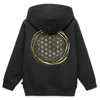Flower of Life gold - Kids Premium Organic Zip-up Hoodie - black - Back - AI Model Kid Male (0cm)