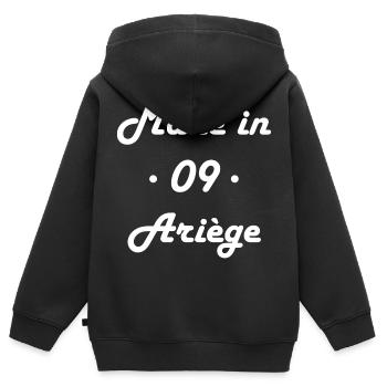 Made in ariège - Sweat Premium à capuche zippé enfant bio - noir - Dos - AI Model Kid Male (0cm)