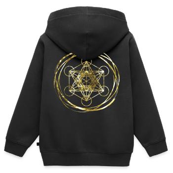 Metatrons Cube Gold heilige Geometrie - Kinder Premium Organic Zip Hoodie - Schwarz - Hinten - AI Model Kid Male (0cm)