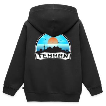 Téhéran Iran Skyline Vintage Sunset Souvenir de voyage - Sweat Premium à capuche zippé enfant bio - noir - Dos - AI Model Kid Male (0cm)