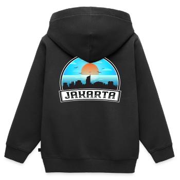 Jakarta Indonesien Skyline Vintage Sonnenuntergang Reisen So - Kinder Premium Organic Zip Hoodie - Schwarz - Hinten - AI Model Kid Male (0cm)