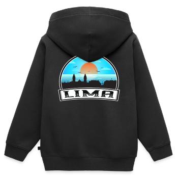 Lima Pérou Skyline Vintage Sunset Souvenir de voyage - Sweat Premium à capuche zippé enfant bio - noir - Dos - AI Model Kid Male (0cm)