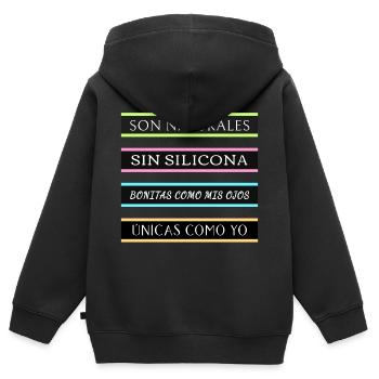 Ils sont naturels et sans silicone 5 - Sweat Premium à capuche zippé enfant bio - noir - Dos - AI Model Kid Male (0cm)