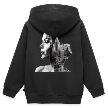 Model in New York - Kinder Premium Organic Zip Hoodie - Schwarz - Hinten - AI Model Kid Male (0cm)