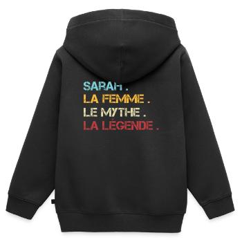 Sarah - la femme, le mythe, la légende - Sweat Premium à capuche zippé enfant bio - noir - Dos - AI Model Kid Male (0cm)