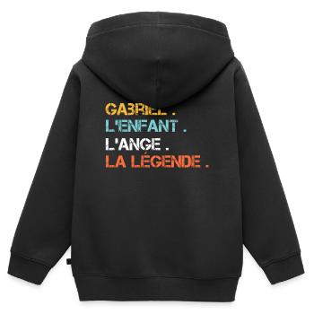 Gabriel - l'enfant, l'ange, la légende - Sweat Premium à capuche zippé enfant bio - noir - Dos - AI Model Kid Male (0cm)