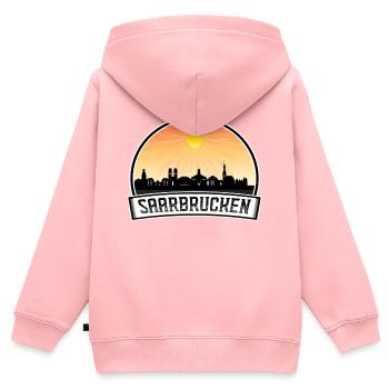 Saarbrücken Deutschland Skyline Vintage Sunset Travel - Kinder Premium Organic Zip Hoodie - Rosa - Hinten - AI Model Kid Female (0cm)