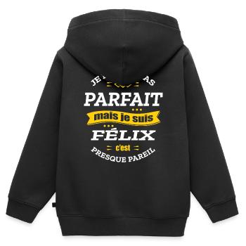 FÉLIX PARFAIT - PRENOM FÉLIX - Sweat Premium à capuche zippé enfant bio - noir - Dos - AI Model Kid Male (0cm)