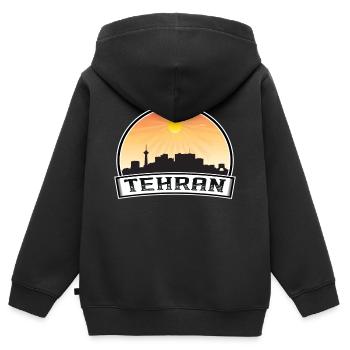 Téhéran Iran Skyline Vintage Sunset Souvenir de voyage - Sweat Premium à capuche zippé enfant bio - noir - Dos - AI Model Kid Male (0cm)