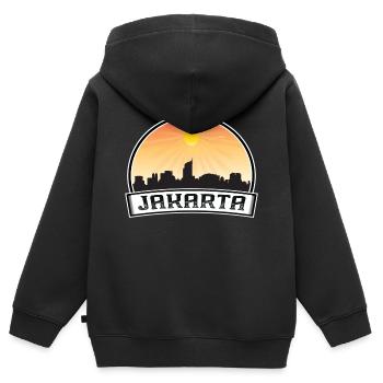 Jakarta Indonesien Skyline Vintage Sonnenuntergang Reisen So - Kinder Premium Organic Zip Hoodie - Schwarz - Hinten - AI Model Kid Male (0cm)