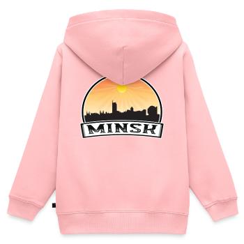Minsk Weißrussland Skyline Vintage Sonnenuntergang Reise Souven - Kinder Premium Organic Zip Hoodie - Rosa - Hinten - AI Model Kid Female (0cm)