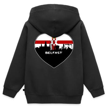 Belfast Nordirland Flagge Skyline Reisen Souve - Kinder Premium Organic Zip Hoodie - Schwarz - Hinten - AI Model Kid Male (0cm)