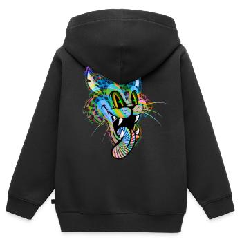 Leopard Comic Psychédélique - Sweat Premium à capuche zippé enfant bio - noir - Dos - AI Model Kid Male (0cm)