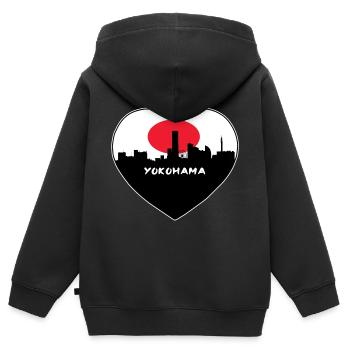 Yokohama Japan Flagge Skyline Reise Souvenir - Kinder Premium Organic Zip Hoodie - Schwarz - Hinten - AI Model Kid Male (0cm)