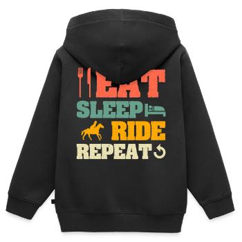 Essen Schlaf Reiten Wiederholen Das Leben ist besser mit Pferden - Kinder Premium Organic Zip Hoodie - Schwarz - Hinten - AI Model Kid Male (0cm)