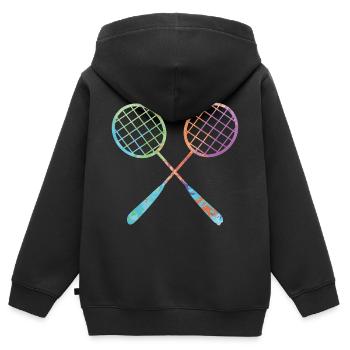 Badminton Player Graphics Filles Badminton - Sweat Premium à capuche zippé enfant bio - noir - Dos - AI Model Kid Male (0cm)