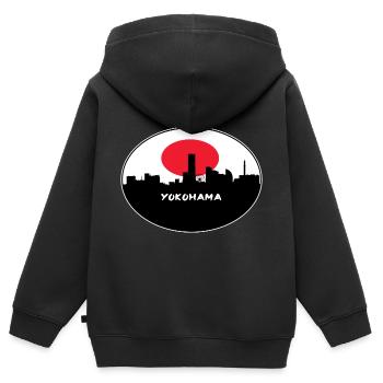 Yokohama-Japan-Flaggen-Skyline-Schattenbild-Reise - Kinder Premium Organic Zip Hoodie - Schwarz - Hinten - AI Model Kid Male (0cm)