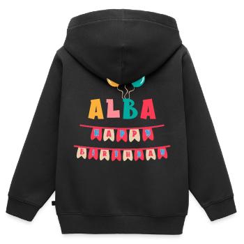 T-shirt Alba joyeux anniversaire joyeux anniversaire - Sweat Premium à capuche zippé enfant bio - noir - Dos - AI Model Kid Male (0cm)