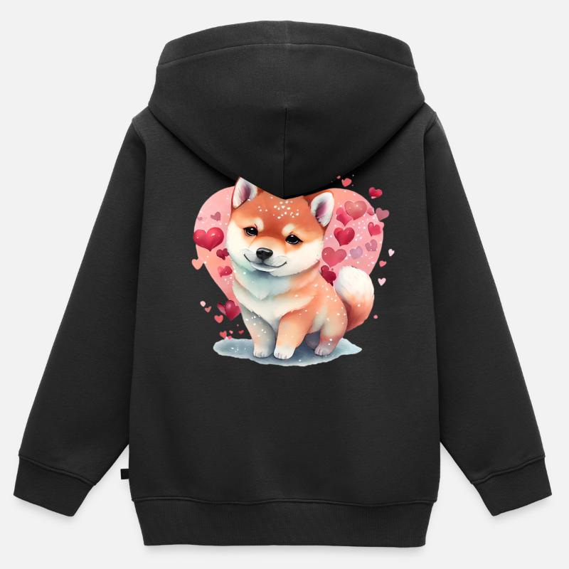Cadeau de Saint-Valentin pour chien - Sweat Premium à capuche zippé enfant bio - noir
