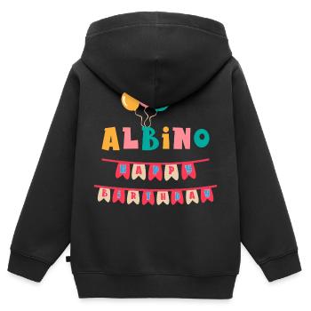 T-shirt joyeux anniversaire albinos - Sweat Premium à capuche zippé enfant bio - noir - Dos - AI Model Kid Male (0cm)