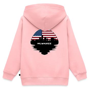 Milwaukee Wisconsin États-Unis Flag Skyline Silhouette Tr - Sweat Premium à capuche zippé enfant bio - rose - Dos - AI Model Kid Female (0cm)