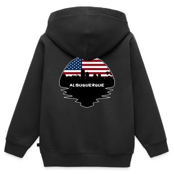 Albuquerque Nouveau-Mexique États-Unis Flag Skyline Silhouette - Sweat Premium à capuche zippé enfant bio - noir - Dos - AI Model Kid Male (0cm)