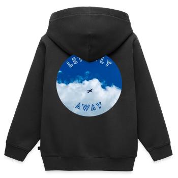 Envolons-nous, le thème avec l’avion dans le ciel. aviation - Sweat Premium à capuche zippé enfant bio - noir - Dos - AI Model Kid Male (0cm)