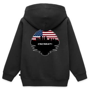 Cincinnati Ohio USA Flagge Skyline Silhouette Reisen - Kinder Premium Organic Zip Hoodie - Schwarz - Hinten - AI Model Kid Male (0cm)