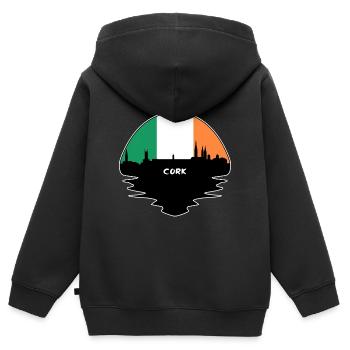 Cork Irland Flagge Skyline Silhouette Reisen - Kinder Premium Organic Zip Hoodie - Schwarz - Hinten - AI Model Kid Male (0cm)
