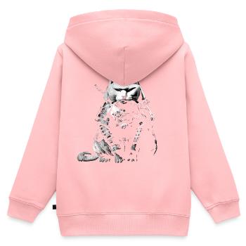 Chat samouraï cool - Sweat Premium à capuche zippé enfant bio - rose - Dos - AI Model Kid Female (0cm)