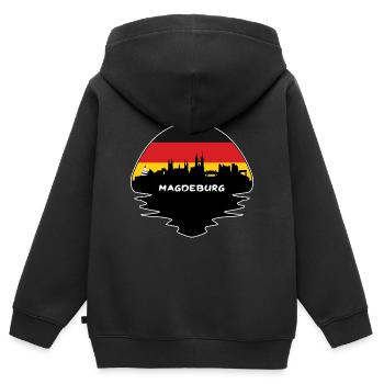 Magdeburg Allemagne Drapeau Skyline Silhouette Travel - Sweat Premium à capuche zippé enfant bio - noir - Dos - AI Model Kid Male (0cm)