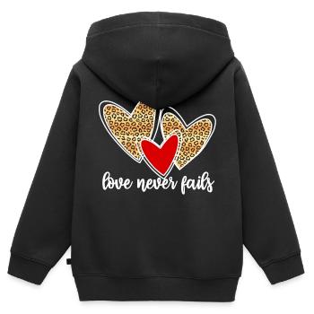 love never fails - Kinder Premium Organic Zip Hoodie - Schwarz - Hinten - AI Model Kid Male (0cm)