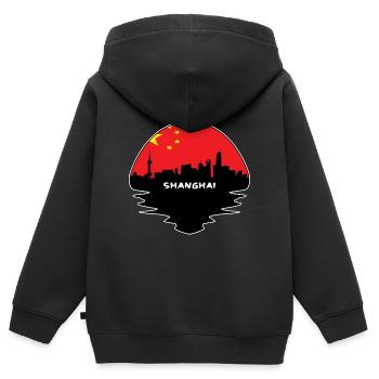 Shanghai-China-Flaggen-Skyline-Schattenbild-Reise - Kinder Premium Organic Zip Hoodie - Schwarz - Hinten - AI Model Kid Male (0cm)