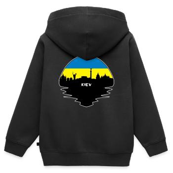 Kiew-Ukraine-Flaggen-Skyline-Schattenbild-Reise - Kinder Premium Organic Zip Hoodie - Schwarz - Hinten - AI Model Kid Male (0cm)