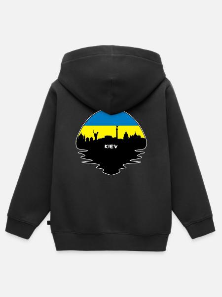 Viaggio della siluetta dell'orizzonte della bandiera dell'Ucraina di Kiev - Hoodie Premium med dragkedja barn ekologisk - svart