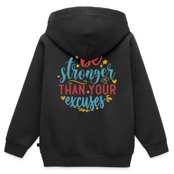 Soyez plus fort que vos excuses - Sweat Premium à capuche zippé enfant bio - noir - Dos - AI Model Kid Male (0cm)