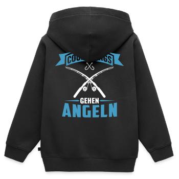 coole jungs gehen angeln angler fischer kinder - Kinder Premium Organic Zip Hoodie - Schwarz - Hinten - AI Model Kid Male (0cm)